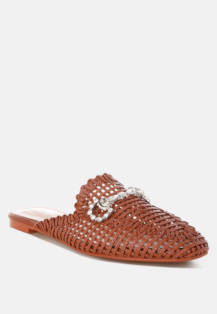 roboma metallic woven diamante mules#color_brown