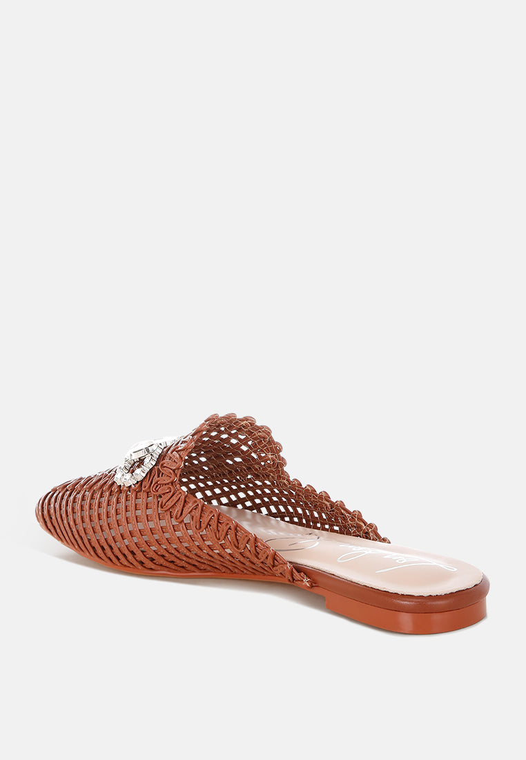 roboma metallic woven diamante mules#color_brown