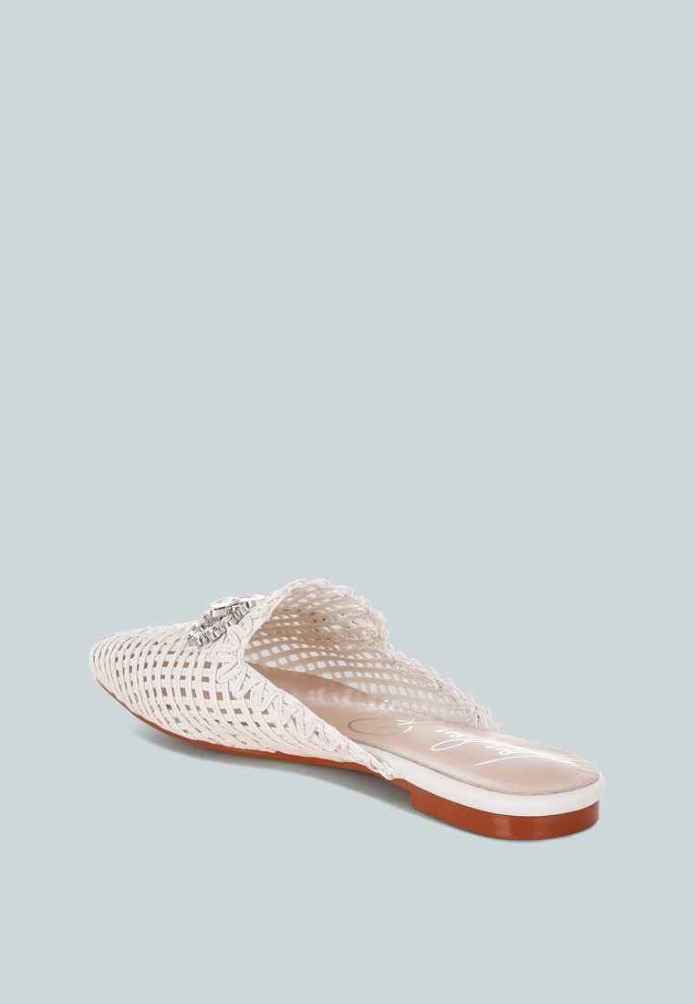 roboma metallic woven diamante mules#color_white