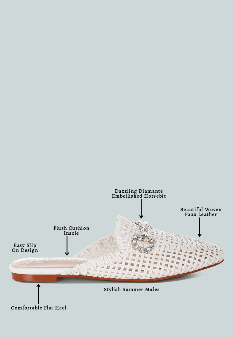 roboma metallic woven diamante mules#color_white