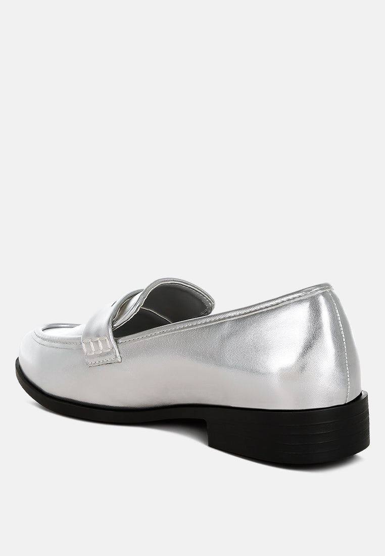 rugle metallic faux leather flat loafers#color_silver