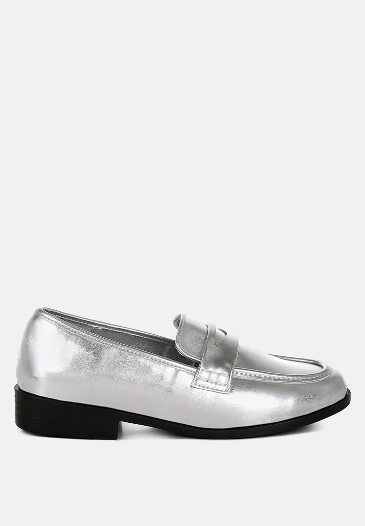 rugle metallic faux leather flat loafers#color_silver