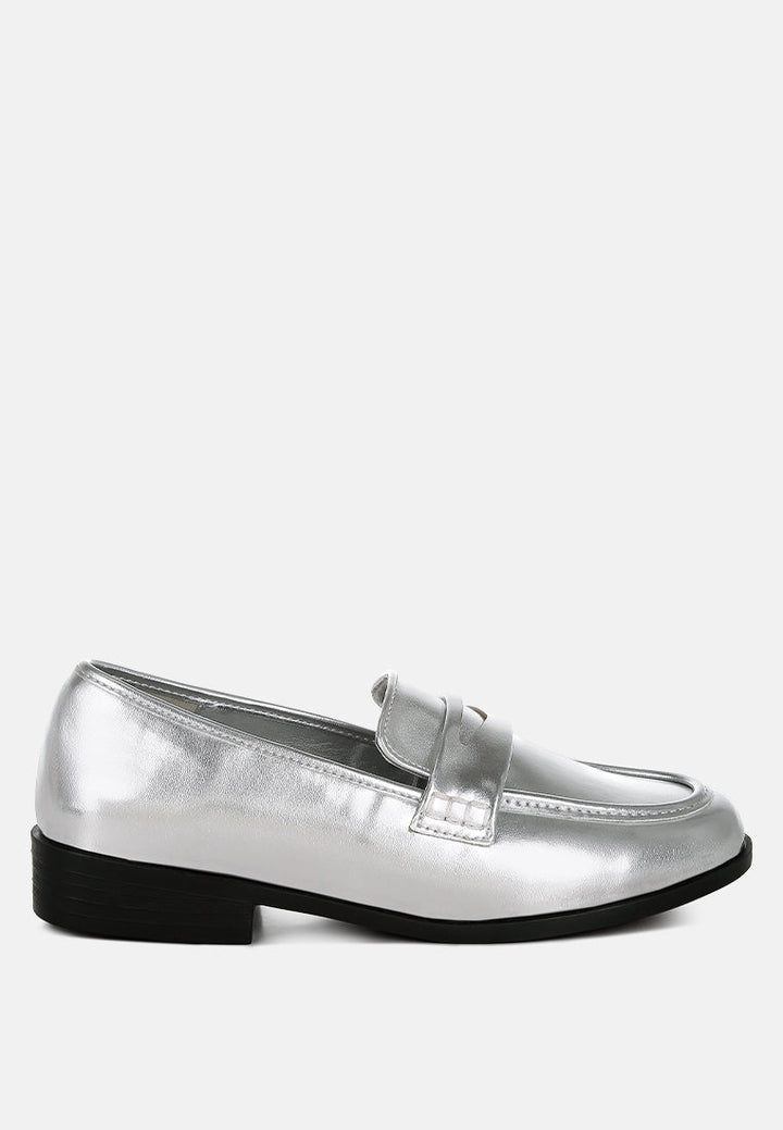 metallic faux leather flat loafers by ruw#color_silver