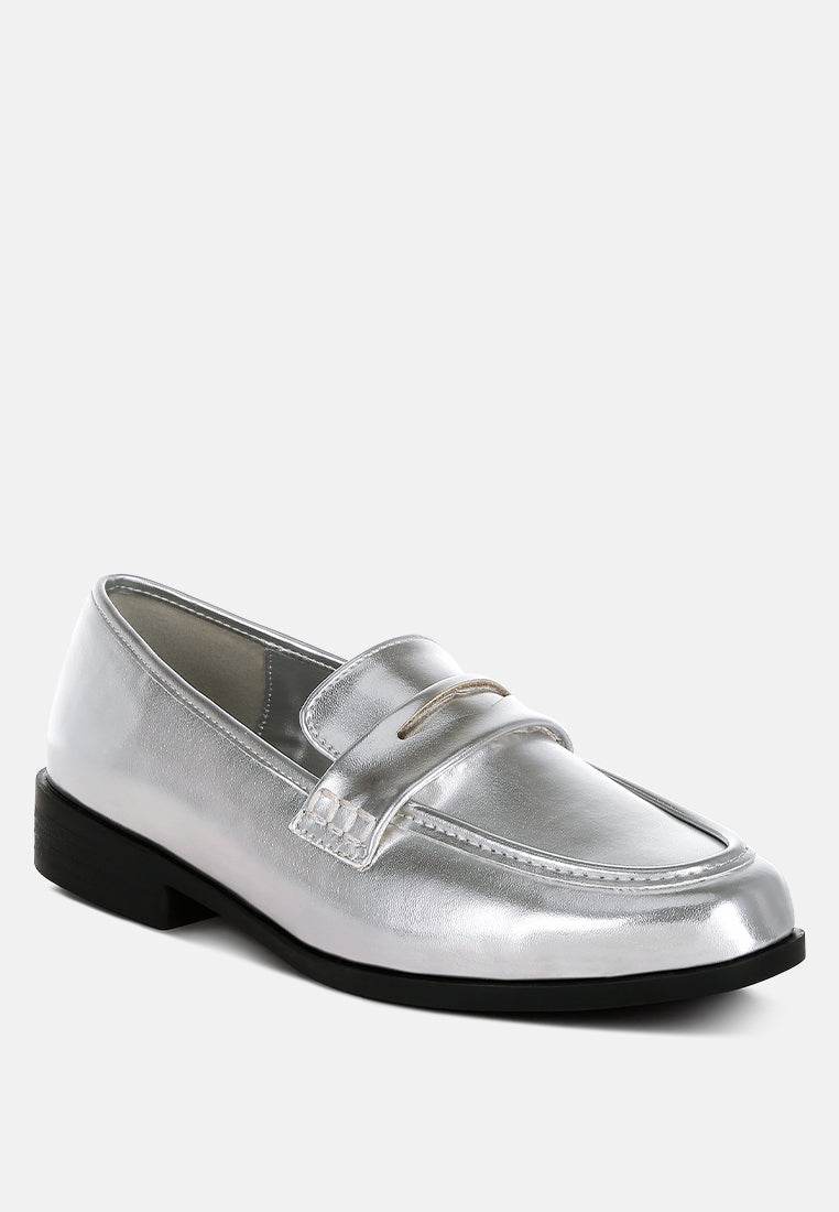 rugle metallic faux leather flat loafers#color_silver