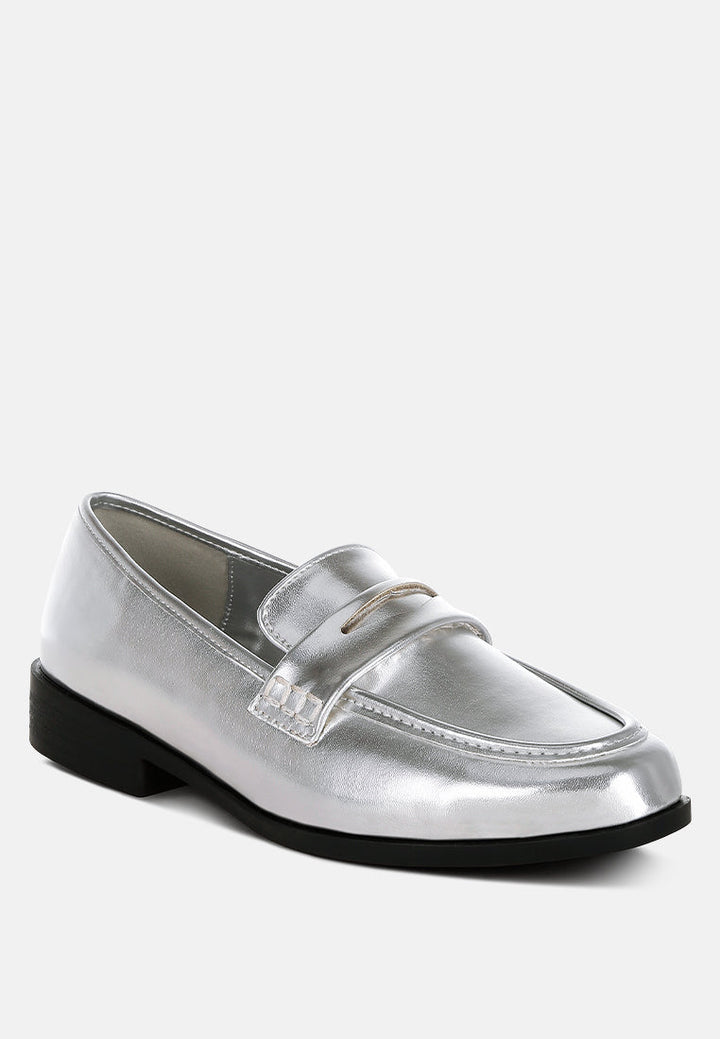 metallic faux leather flat loafers by ruw#color_silver