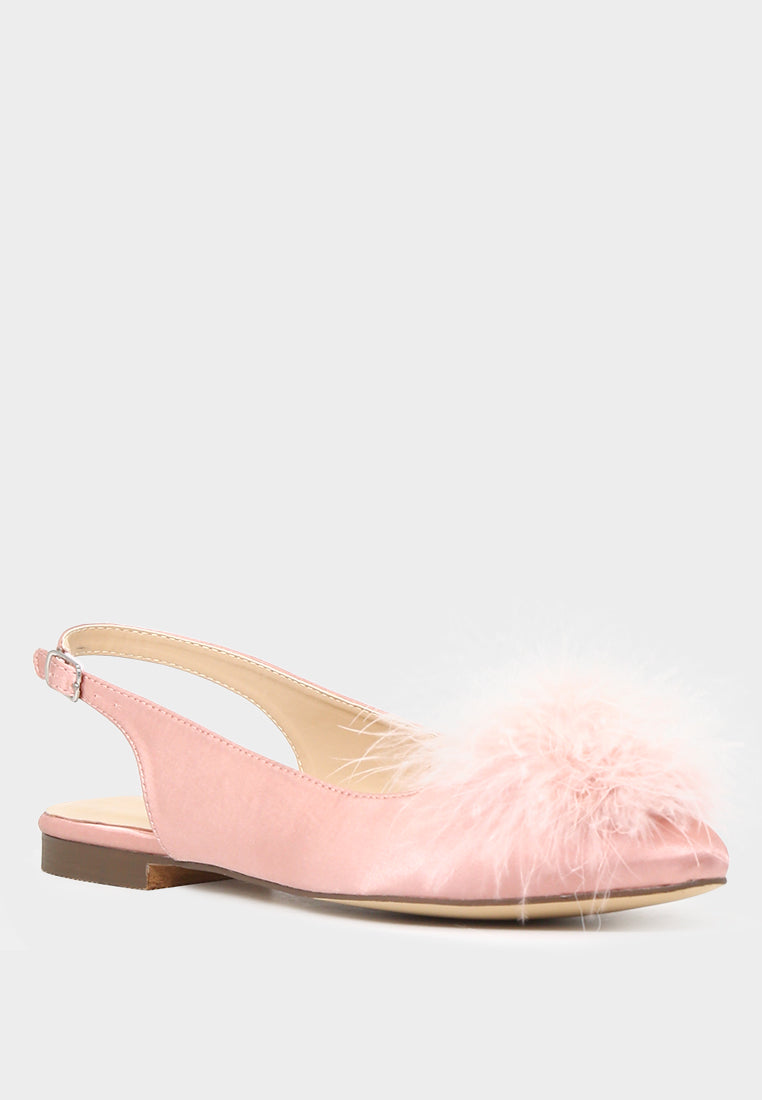 sybil women's blush  furry pom pom slingback stylish flats#color_nude