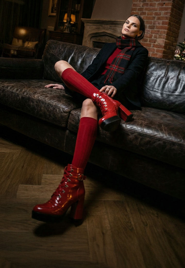 willow cushion collared lace-up high ankle combat boots#color_red