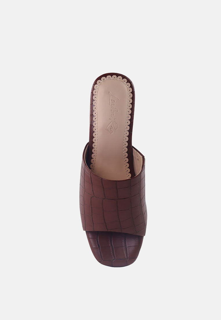 dumpllin croco slip-on block heel sandals