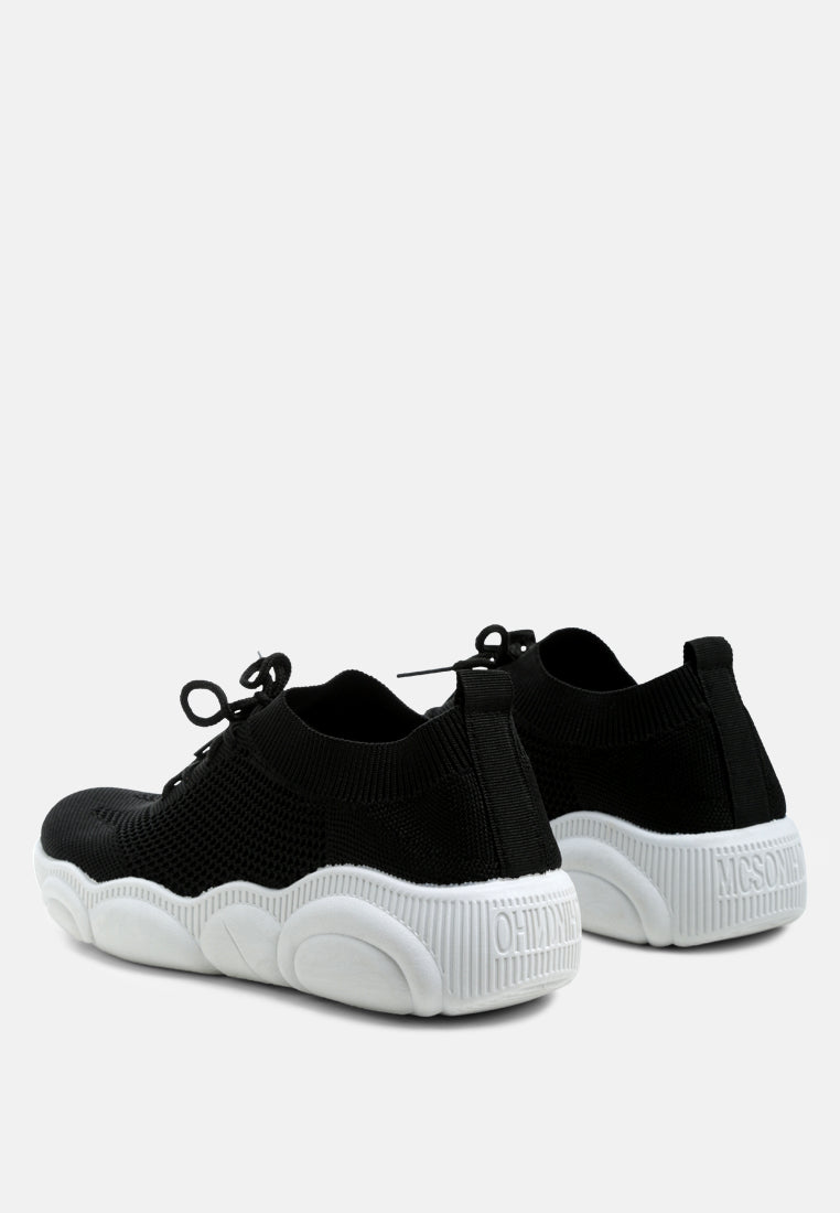 freestyle monotone knitted walking sneakers#color_black