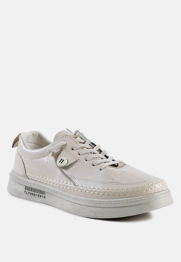 faux leather low top sneakers#color_khaki