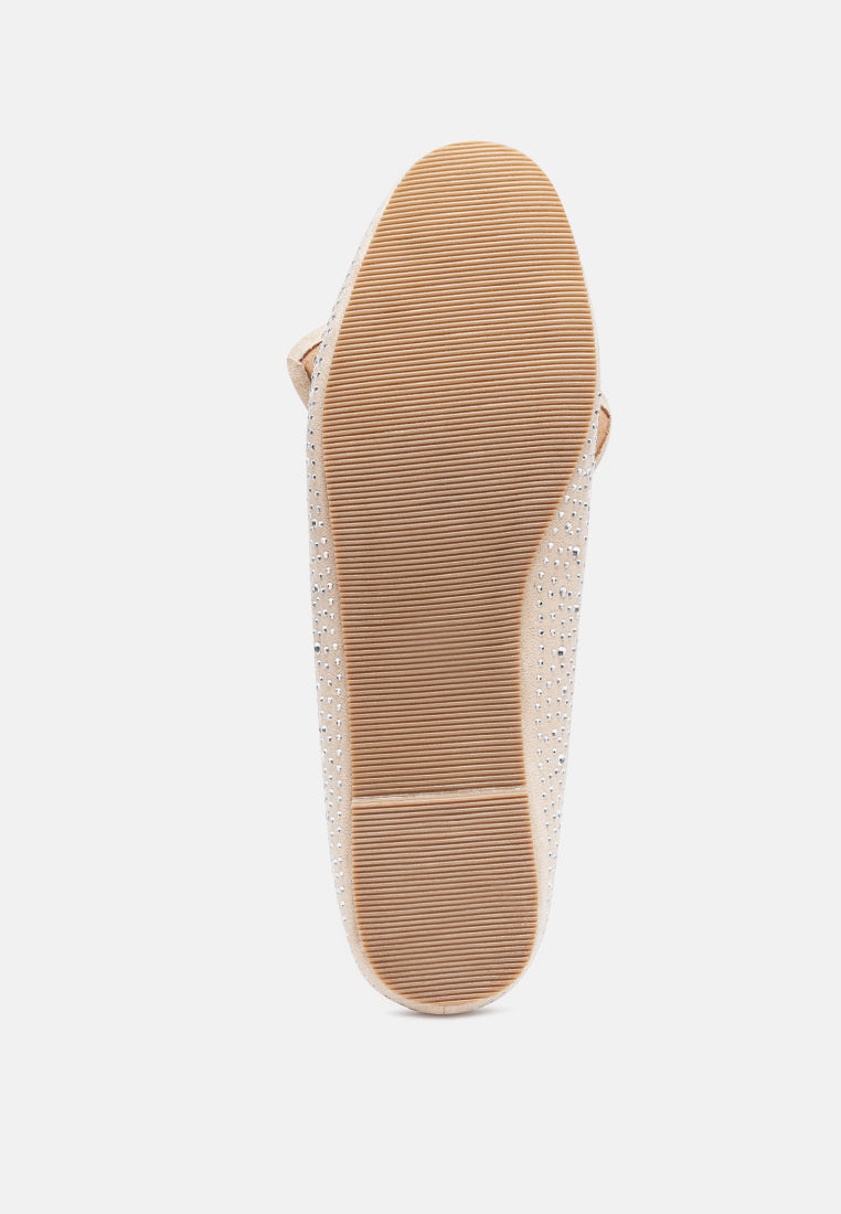 dewdrops embellished casual bow loafers#color_beige