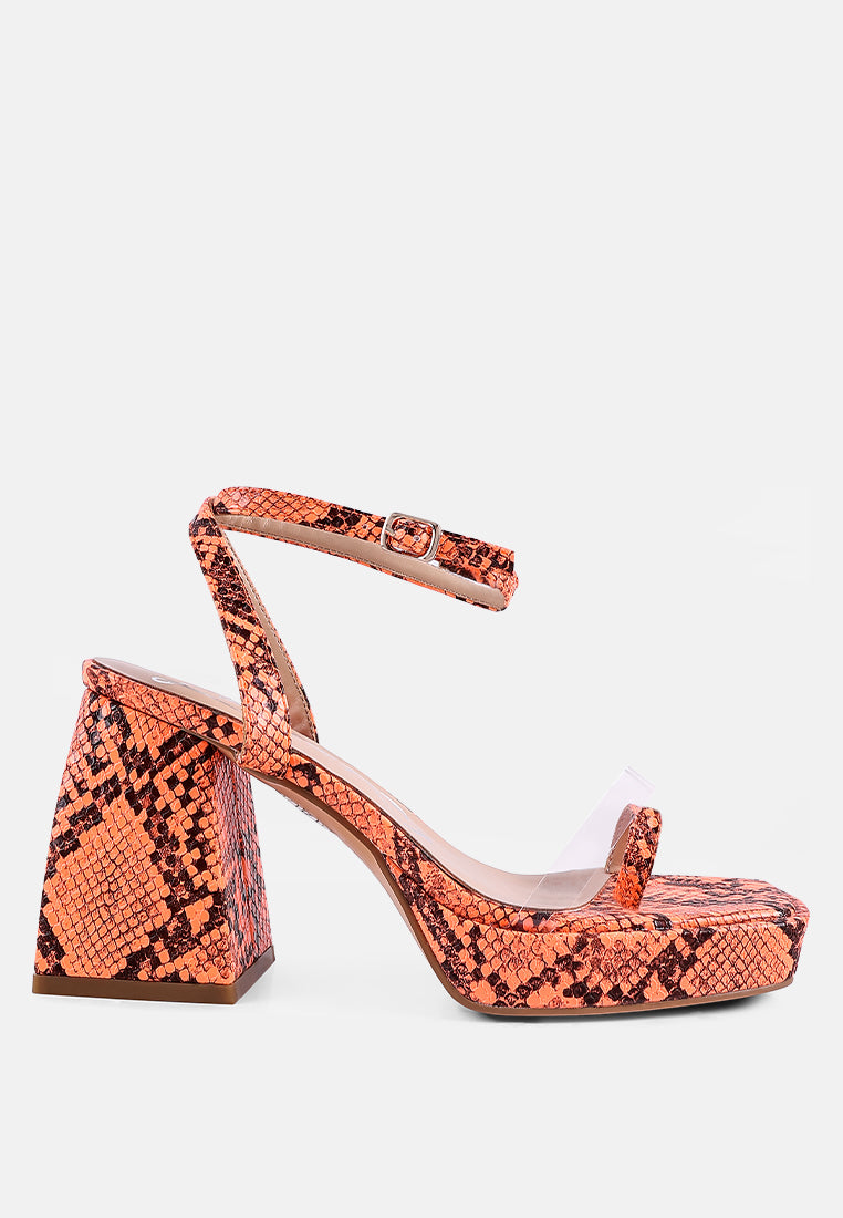 such flirt snake pattern block heeled sandals#color_orange