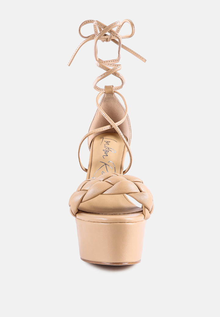 twerk tie-up braided high platform sandals#color_latte