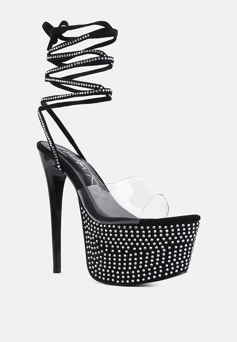 sugar mom strappy diamante platform high heels sandals#color_black