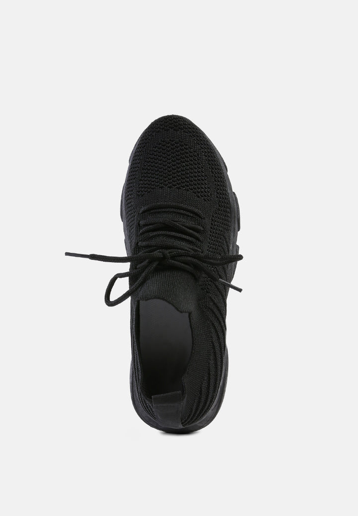 athle knitted lace-up running shoes#color_black