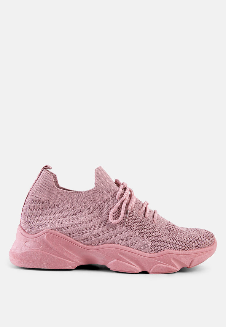athle knitted lace-up running shoes#color_pink