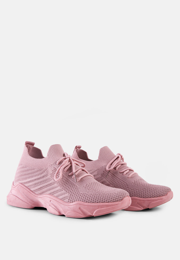 athle knitted lace-up running shoes#color_pink