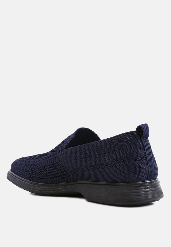 mens casual knitted walking loafers#color_black