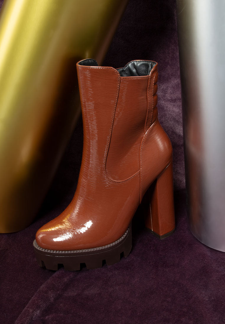 high key collared high heel ankle boot#color_tan