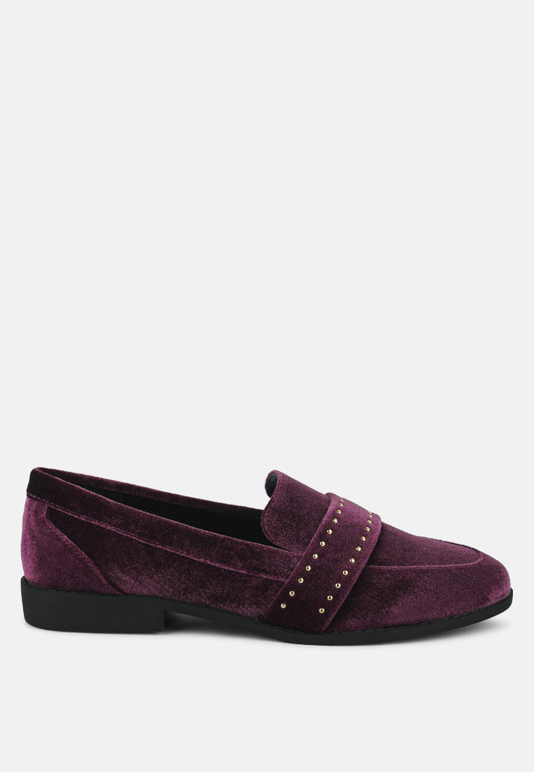walkin stud detail velvet loafers#color_burgundy