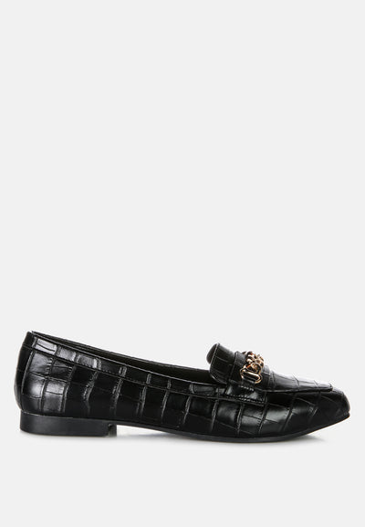 bro zone croc metail chain loafers#color_black