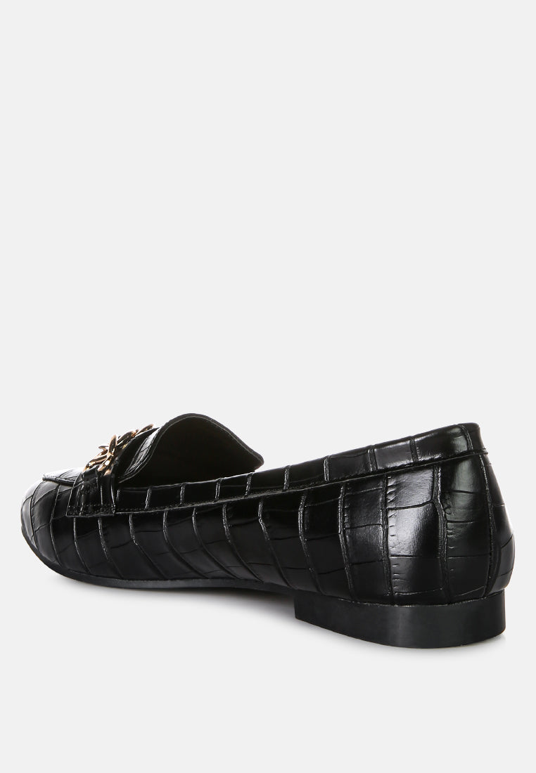 bro zone croc metail chain loafers by rag#color_black