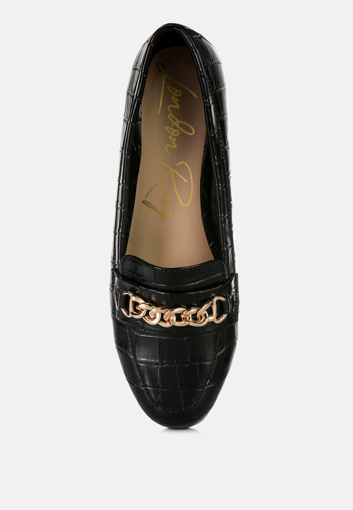 bro zone croc metail chain loafers by rag#color_black