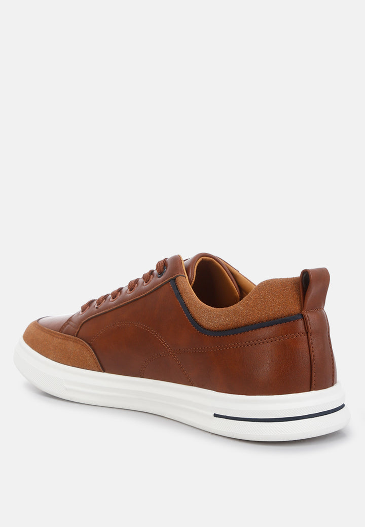 micro suede panel casual sneakers#color_tan