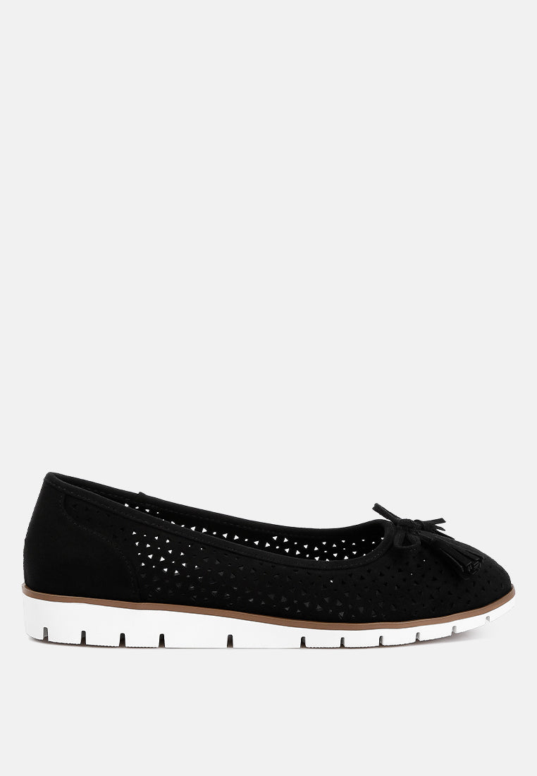 perforated leather ballerinas by ruw color_black