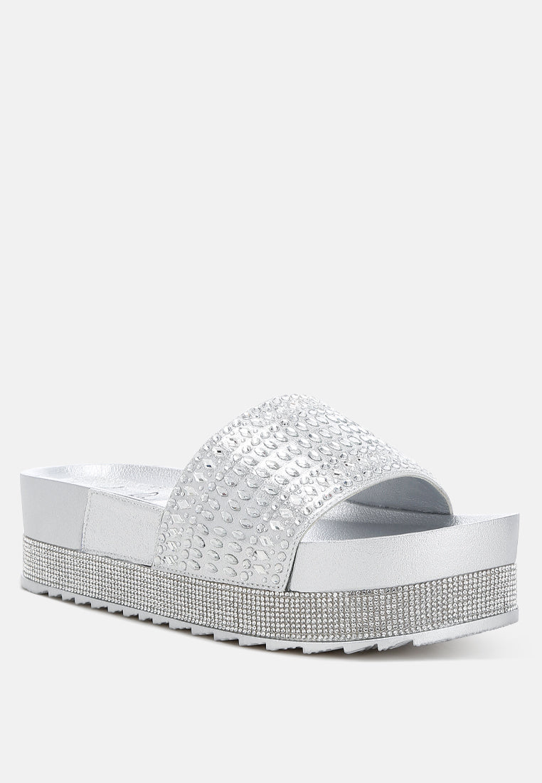 rhinestones embellished sliders by ruw color_silver