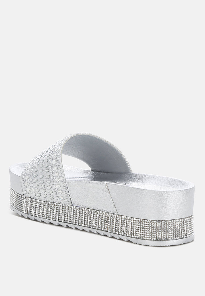 rhinestones embellished sliders by ruw color_silver