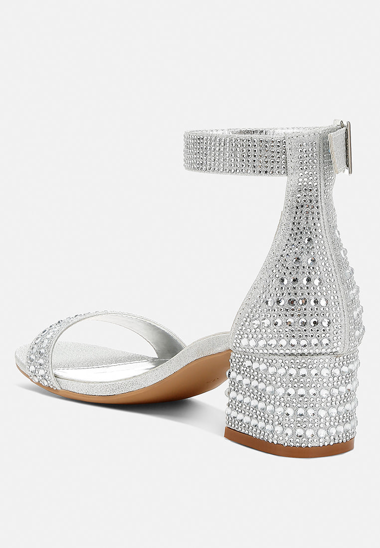 rhinestones embellished block sandals by ruw color_silver