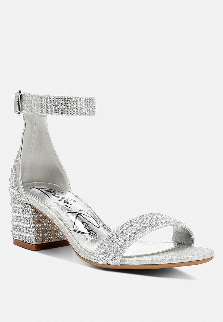 rhinestones embellished block sandals by ruw color_silver