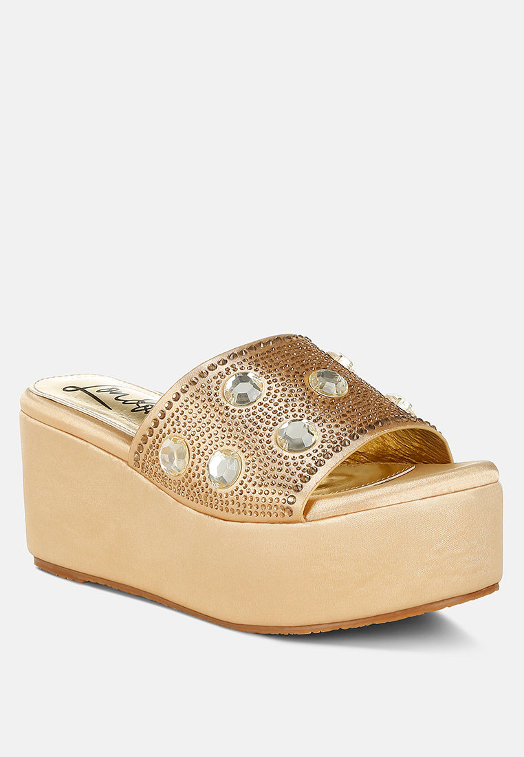 diamante & rhinestone flatform sandals by ruw#color_gold