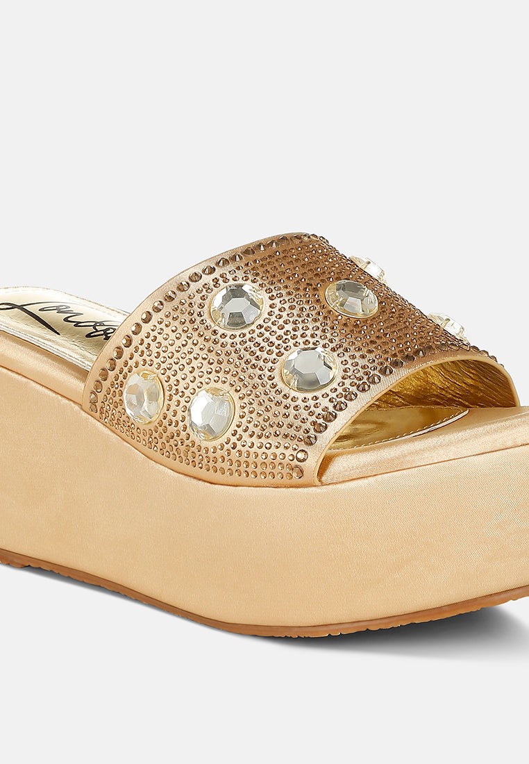 diamante & rhinestone flatform sandals by ruw#color_gold