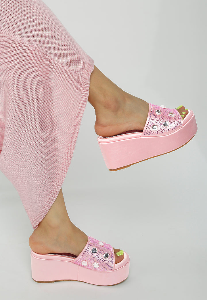 meta charts diamante & rhinestone flatform sandals#color_pink
