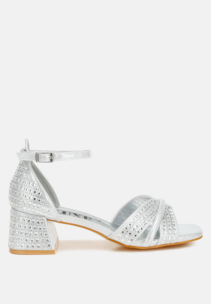 low block heel rhinestone sandals by ruw color_silver