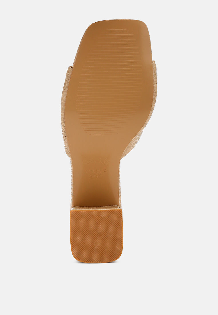 horsebit detail snake print sandals by ruw color_beige