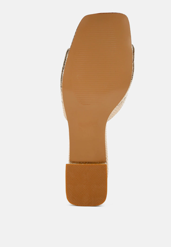 horsebit detail snake print sandals by ruw color_gold