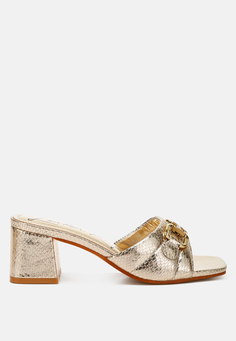 horsebit detail snake print sandals by rag#color_gold