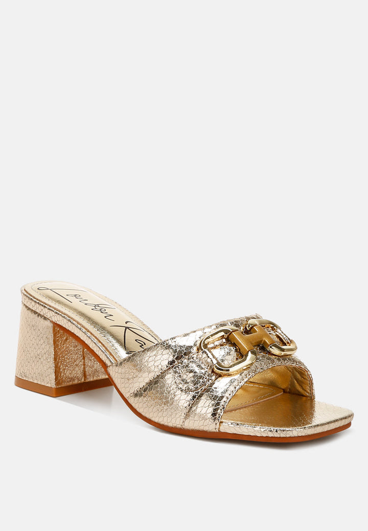 horsebit detail snake print sandals by rag#color_gold