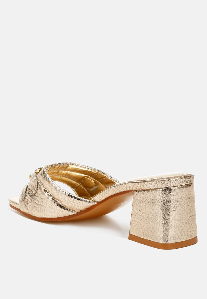 horsebit detail snake print sandals by rag#color_gold