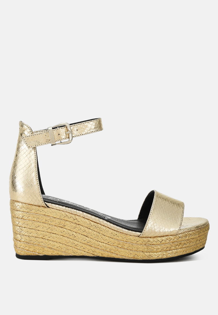 faux leather snake wedge espadrilles by ruw color_gold