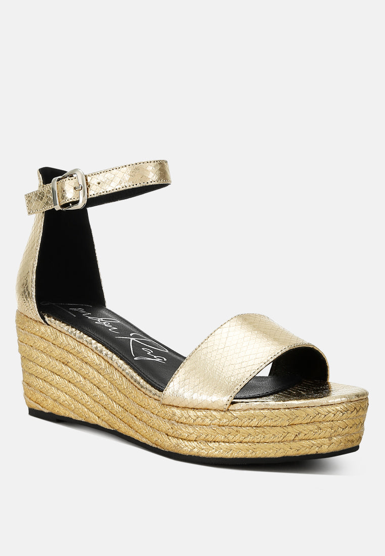 faux leather snake wedge espadrilles by rag#color_gold