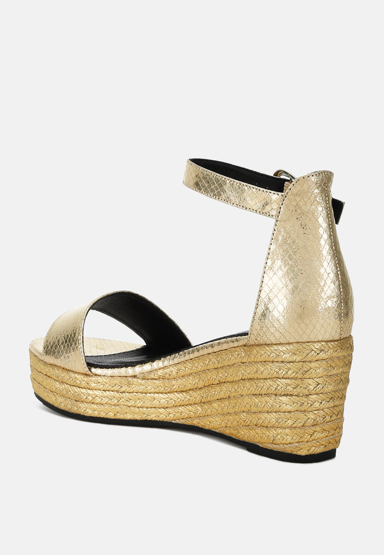 faux leather snake wedge espadrilles by rag#color_gold