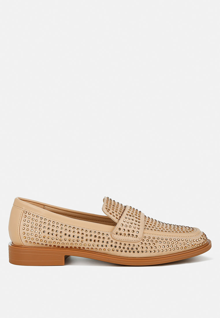 rhinestones embellished loafers by ruw color_beige