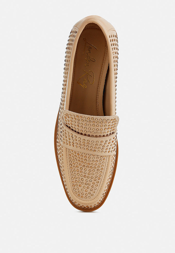 rhinestones embellished loafers by rag#color_beige