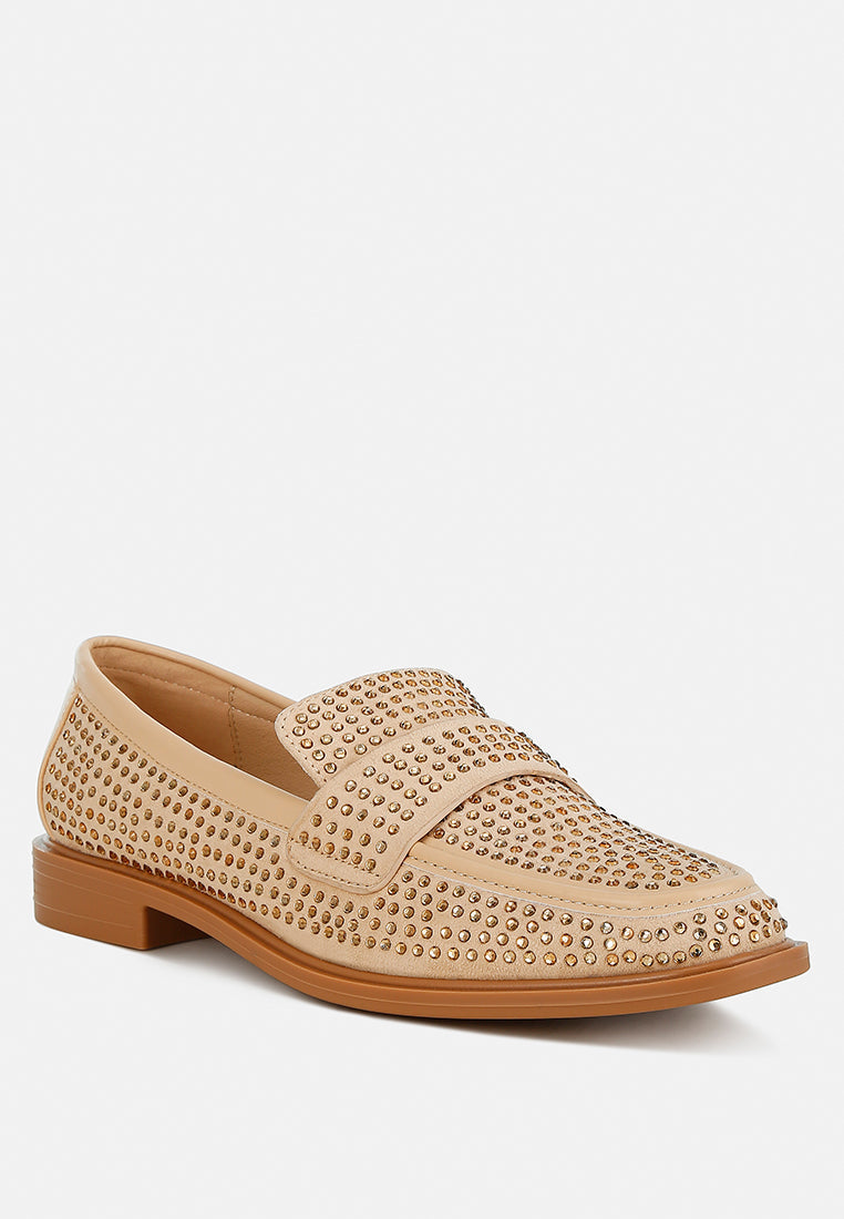 rhinestones embellished loafers by rag#color_beige