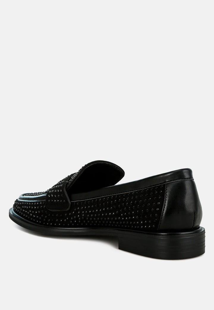 rhinestones embellished loafers by ruw color_black