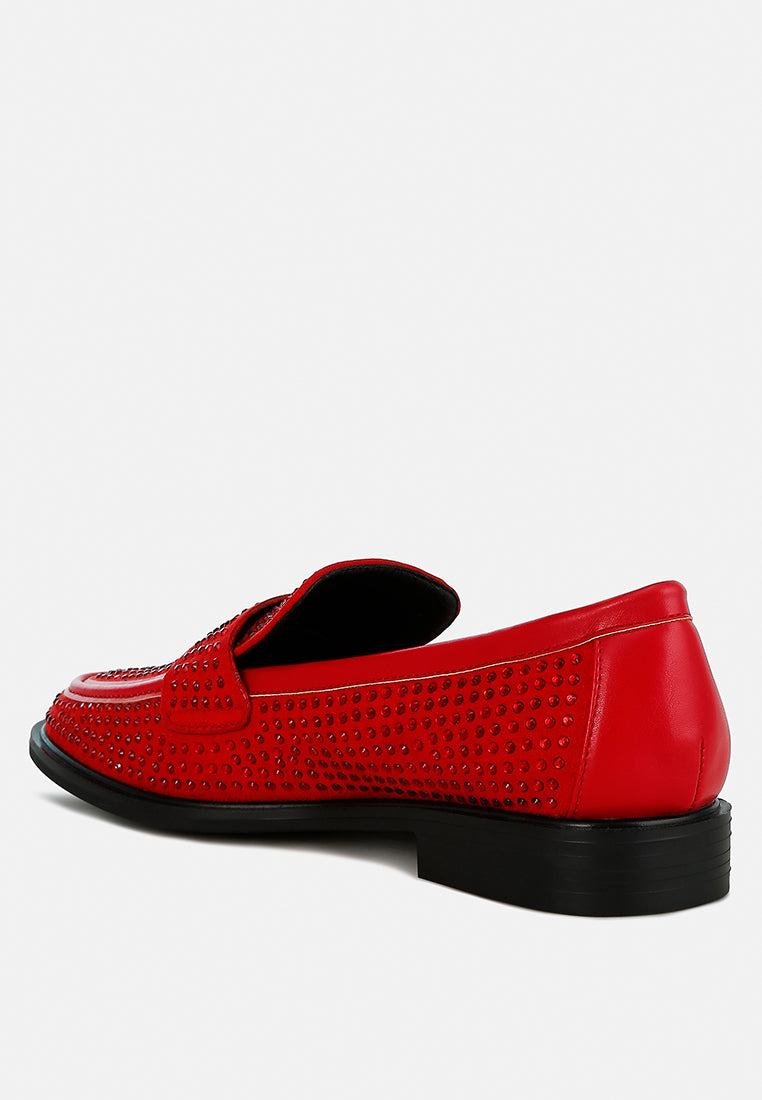 rhinestones embellished loafers by ruw color_red
